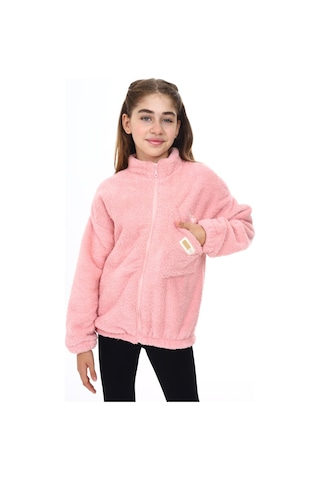 Toontoy Kız Çocuk Nakışlı Peluş Hırka Pudra