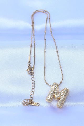 Mrs Flower Çelik Zincirli Zirkon Taşlı M Harfli Gold Renk Bubble Kolye Çok Renkli