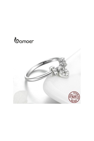 Bamoer Hakiki 925 Ayar Gümüş Aşk Kalp Kilit Aydınlık Cz Alyans