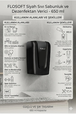Flosoft Siyah Sıvı Sabunluk Ve Dezenfektan Verici 650 Ml