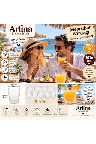 220 Cc Kare Desenli Plastik Meşrubat Bardağı 10 Lu Paket Beyaz