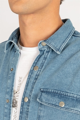 Tudors Oversıze Denim Çift Cep Kapaklı Çıtçıtlı Erkek Kot Gömlek-24982 Mavi