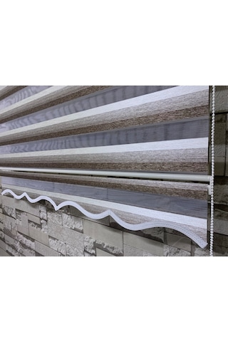 Kahve Krem Geçişli Zebra Perde (Etekli)