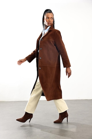 Kahverengi Nubuk Midi Palto Kahverengi