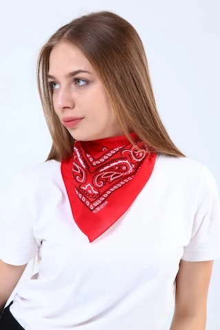 Herşey Nota Etnik Desen Fular Pamuklu Unisex Kırmızı 1718 Çok Renkli