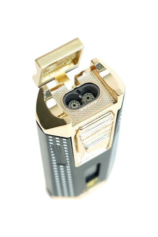 Cohiba Çift Torch Pürmüz Delicili Siyah Beyaz Nokta Desenli Metal Puro Çakmağı - Tr9475