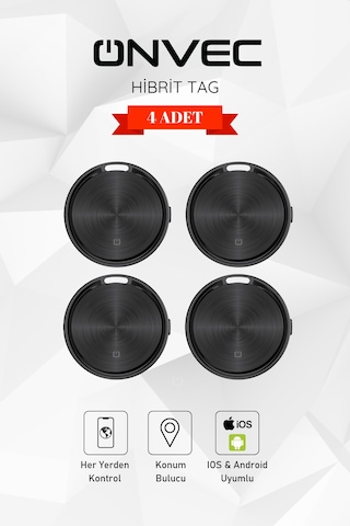 Onvec Hybrid Smart Tag 4 Adet Apple Uyumlu iOS Android Akıllı Eşya Bulucu Takip Cihazı
