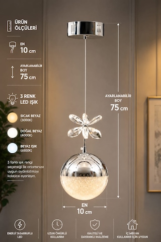 Kelebek Tekli 3 Renk Led Seceneklı Koridor Avize Çoçuk Odası Avize Krom