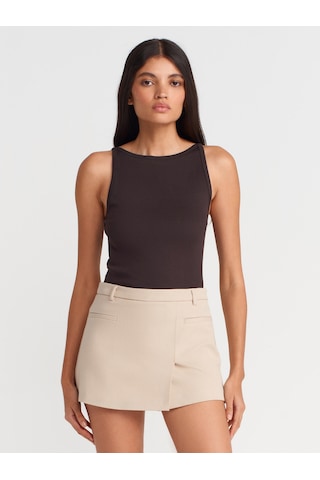 Dilvin 21048 Halter Yaka Top-koyu Kahve Koyu Kahve