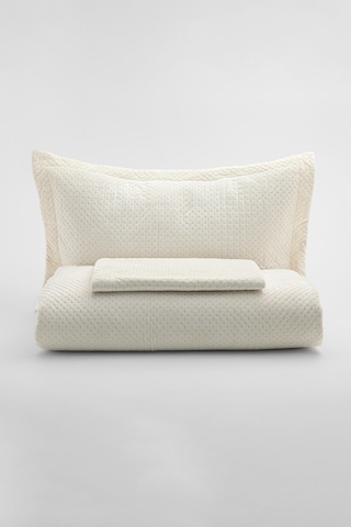 Lidia Kadife Çift Kişilik Yatak Örtüsü Takımı - Krem