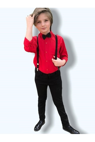 Mnk Baby & Kids Askılı 10 Yaş Erkek Çocuk Gömlekli Takım Kırmızı
