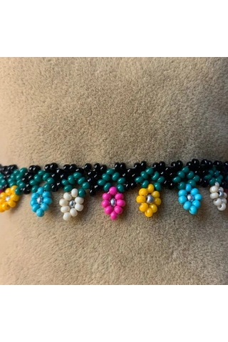 Uretti - Hülya 7360 - El Yapımı Renkli Kum Boncuk Çiçekli Halhal Çok Renkli