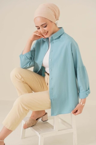 Bigdart 103901 Oversize Basic Tesettür Gömlek - Su Yeşili 001