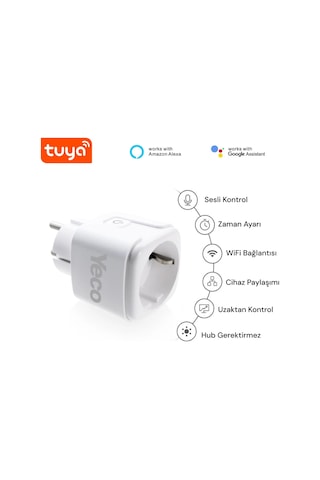 Yeco Sp-16 Akıllı Priz, Wi-fi Uyumlu, Telefonla Kontrol, 16a Akım Koruma, Enerji İzleme, 2 Adet 2 Adet