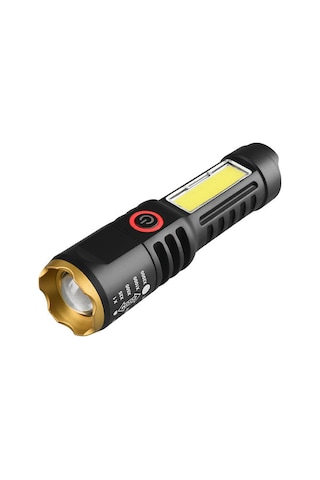 Teltree Usb Hızlı Şarjlı, Çift Işık Kaynağı, Teleskopik Odaklı, Dışarıda Kullanım İçin Altın El Feneri Altın