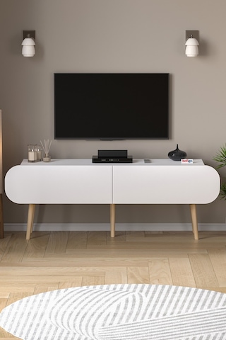 Tv Sehpası 2 Kapaklı Tv Sehpası Düşer Kapaklı Tv Ünitesi Televizyon Sehpası 120 Cm Sicilya Beyaz Beyaz