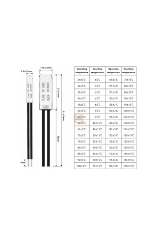 Kablolu Termostat Ksd9700 Nc 5a 60 C Normalde Kapalı