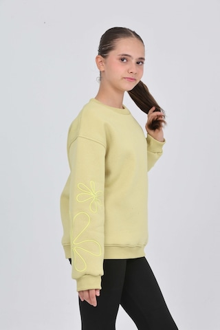 Toontoy Kız Çocuk Relax Fit Bisiklet Yaka Düşük Omuz Sweatshirt Açık Yeşil
