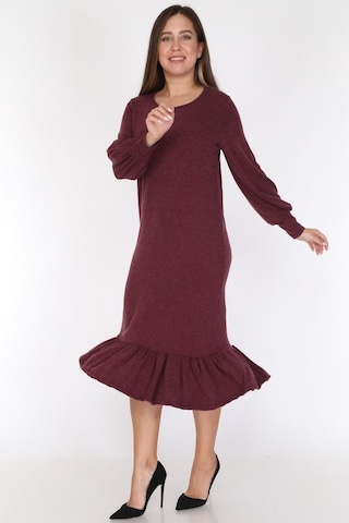 Bordo Eteği Fırfırlı Elbise 16E-0785 Bordo