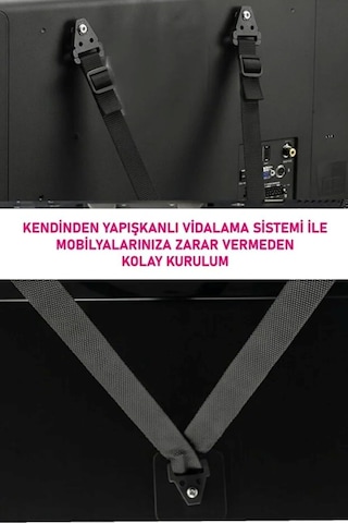 Lexroo Mobilyaya Yapışkanlı V Tipi Lcd Tv Askısı Sabitleme Çoçuk Evcil Hayvan Deprem Koruma