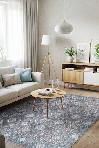 Stonart Eskitme Vintage Desenli Yeşil Otantik Yıkanabilir Şönil Halı Al 466 Renkli