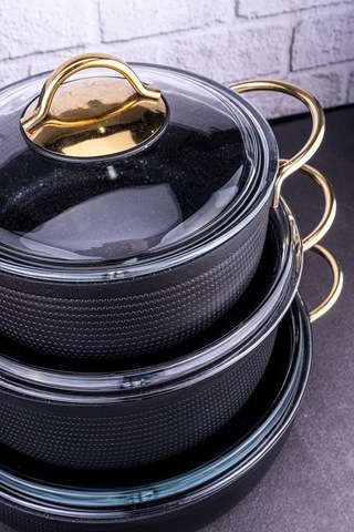 Bambum Node - 8 Parça Tencere Seti Siyah Siyah - Altın