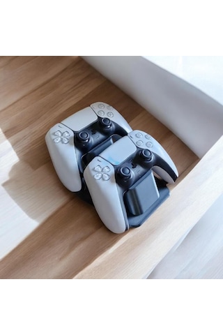 Ps5 Oyun Kumandası İçin Şık Siyah İkili Stand - Dayanıklı Plastik Tasarım 1 Adet