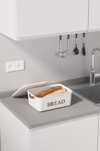 Kapaklı Plastik Ekmek Kutusu , Kulplu , Dekoratif Ekmek Saklama Kutusu , Ekmeklik Beyaz
