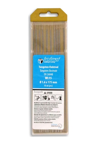 1,6 Mm Wl-15 Sarı Tungsten Elektrot 175 Mm Trafimet Adet Fiyatı