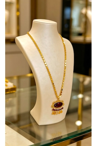 Otantik Arpa Zincirli Altın Kaplama Halef Kolye-küpe-bileklik Set Bordo