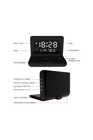 Supermarket1 3 Lü Akıllı Saat: Alarm, Termometre & Kablosuz Şarj - Siyah