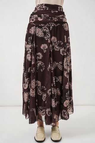 Hiccup Bdart Yüksek Bel Paisley Desenli Maxi Etek Mocha Kahvesi
