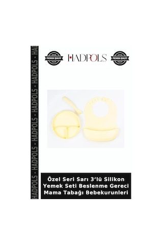 Özel Seri Sarı 3 Lü Silikon Yemek Seti Beslenme Gereci Mama Tabağı Bebekurunleri