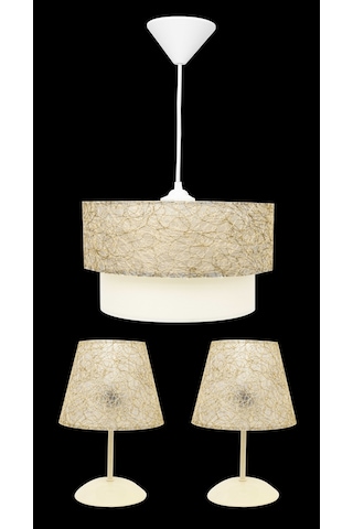 D-Light İpli Yatak Odası Abajur Ve Avize Seti Altın