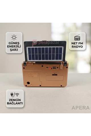 Fepe Fp-611-s Güneş Panelli Bluetooth Radyo Şömine Alev Efektli Aynalı Şarjlı Taşınabilir Hoparlör Açık Kahve