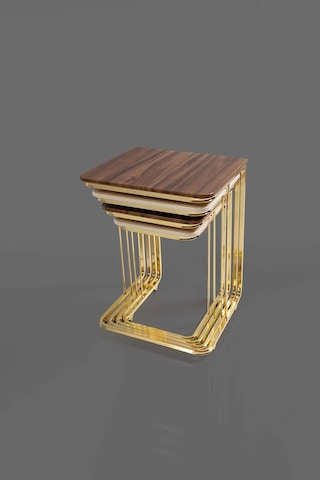 Tekerlekli Veys Sehpa Gold 4 Lü Zigon Sehpa - Orta Sehpa - Yan Se (550705367)