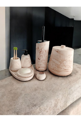 Mermer Desen Bej Beton Banyo Seti,tuvalet Wc,çöp Kovası,katı,sıvı Sabunluk,tepsi,dekorasyon,aksesu Bej