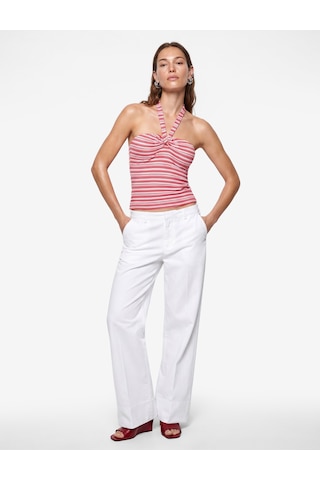Koton Koton X Sibil Çetinkaya - Viskon Kumaş Slim Fit Çizgili Halter Yaka Top Kırmızı Çizgili 6sak10070uk