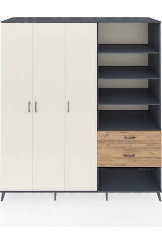 Kronos Dolap 16 Raflı 2 Çekmeceli 3 Kapaklı 220x59x243 Antrasit-aytaşı/çam Aytası/atlas Çam