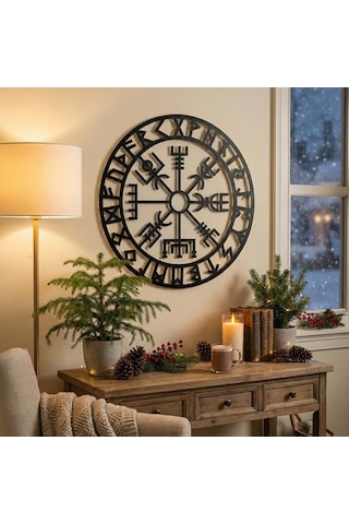 Viking Pusulası Vegvisir Duvar Tablosu Mdf Lazer Kesim Nordik Duvar Süsü Modern Dekor