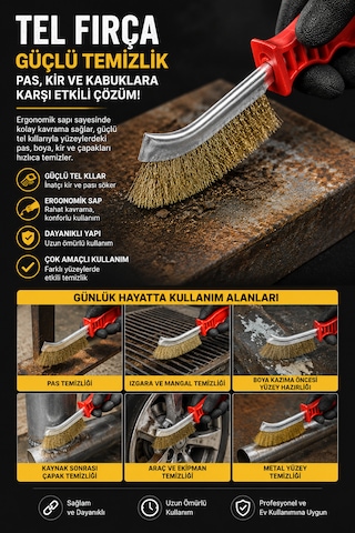 Profesyonel Tel Fırça Pas Sökücü Metal Temizleme Fırçası Ergonomik Saplı Çok Amaçlı