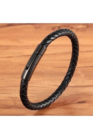 Gogoey Dbg8181 Erkek Deri Bileklik Paslanmaz Çelik Metal Siyah Siyah