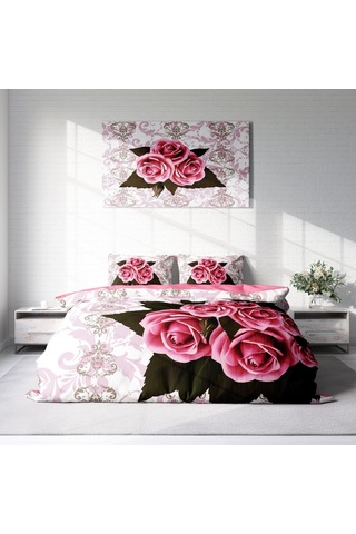 Monohome Rose1008 3D Pamuk Saten Çift Kişilik Nevresim Takımı Çok Renkli