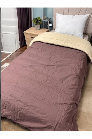 Clasy %100 Pamuk Ranforce Tek Kişilik Çift Taraflı Yorgan Krem-kahve