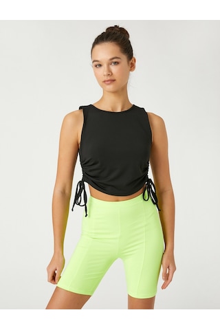 Koton Büzgülü Crop Spor Atlet Bisiklet Yaka Siyah 3wak30144nk 3WAK30144NK999 Siyah