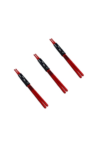 Midex Gfk-801rd-3x 5a Bateri Baget Kırılmaz Polyemid Kırmızı Renk Davul Bageti 5a Drumsticks 6 Adet 3 Çift