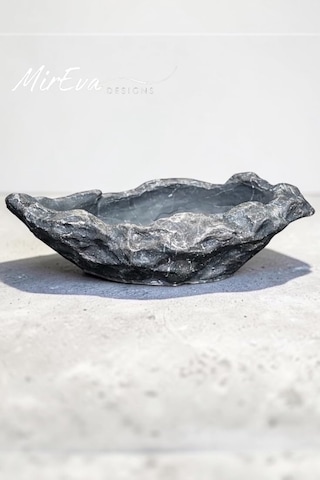 Tr Modern Beton Dekoratif Kase Gri Siyah Taş Dokulu Orta Sehpa Objesi El Yapımı Salon Ve Masa Üstü Dekoru