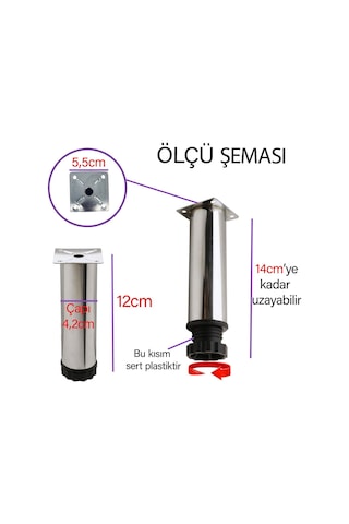 8 Adet Metal Ayarlanabilir 12 Cm Krom Destek Ayağı Mobilya Kanepe Baza Koltuk Dolap Sehpa Tv Ünitesi Ayağı