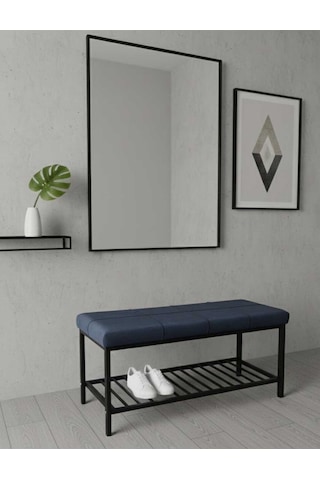 Özcan Metal Metal Ayaklı Raflı Bench Puf Bank Antre Mutfak Salon Yatak Odası Puf Bank 105 40 Lacivert