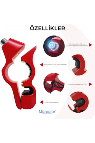 Microcase Motosiklet Direksiyon Fren Kilidi - Kask Kilitleme Kablolu E-scooter Ve Bisiklet Elcik Kilidi, Paslanmaz Çelik Güvenlik Kilidi Kırmızı - Al5871